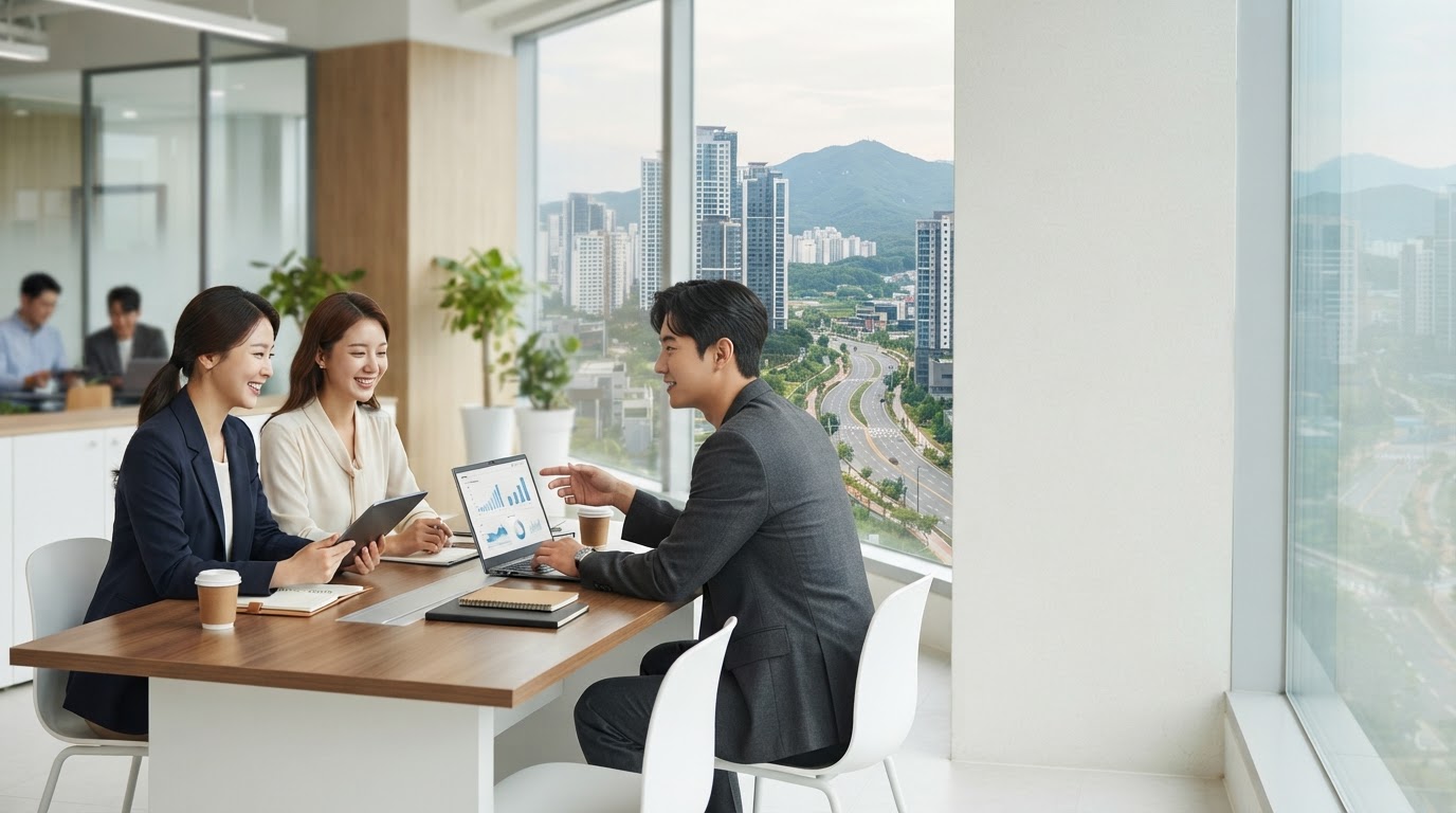 가원성 Platform의 AI 데이터 분석 화면과 안정적인 가정 환경을 함께 보여주는 이미지